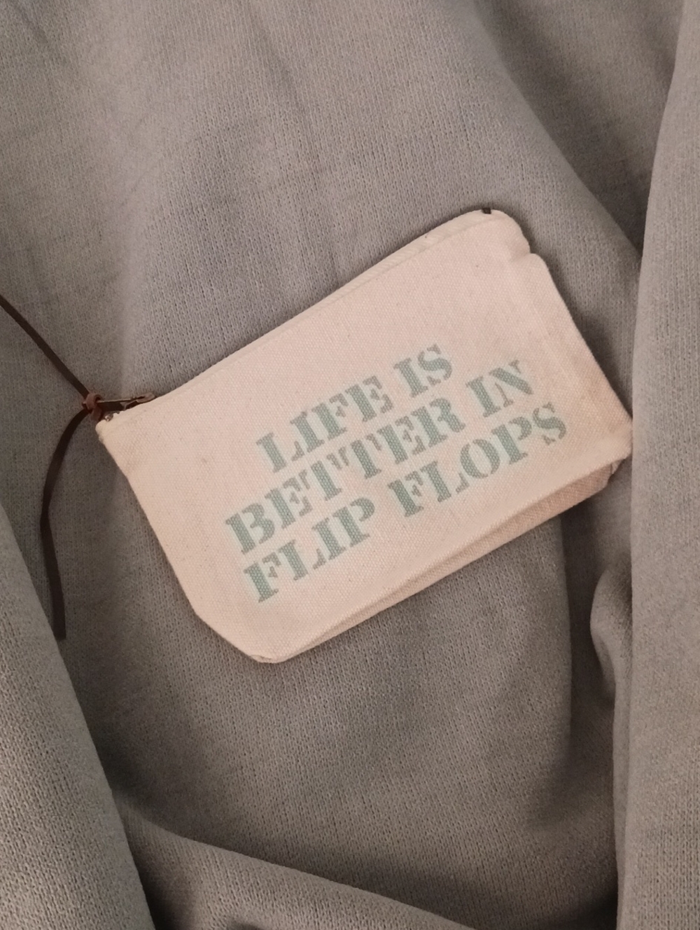 Canvas Zip Pouch with Quote - Cream & Light Blue